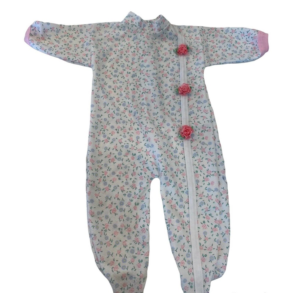 Tom Togs Vtg Baby Girl Footed Sleeper White Pink Floral Flower Medium 12-17 lbs
